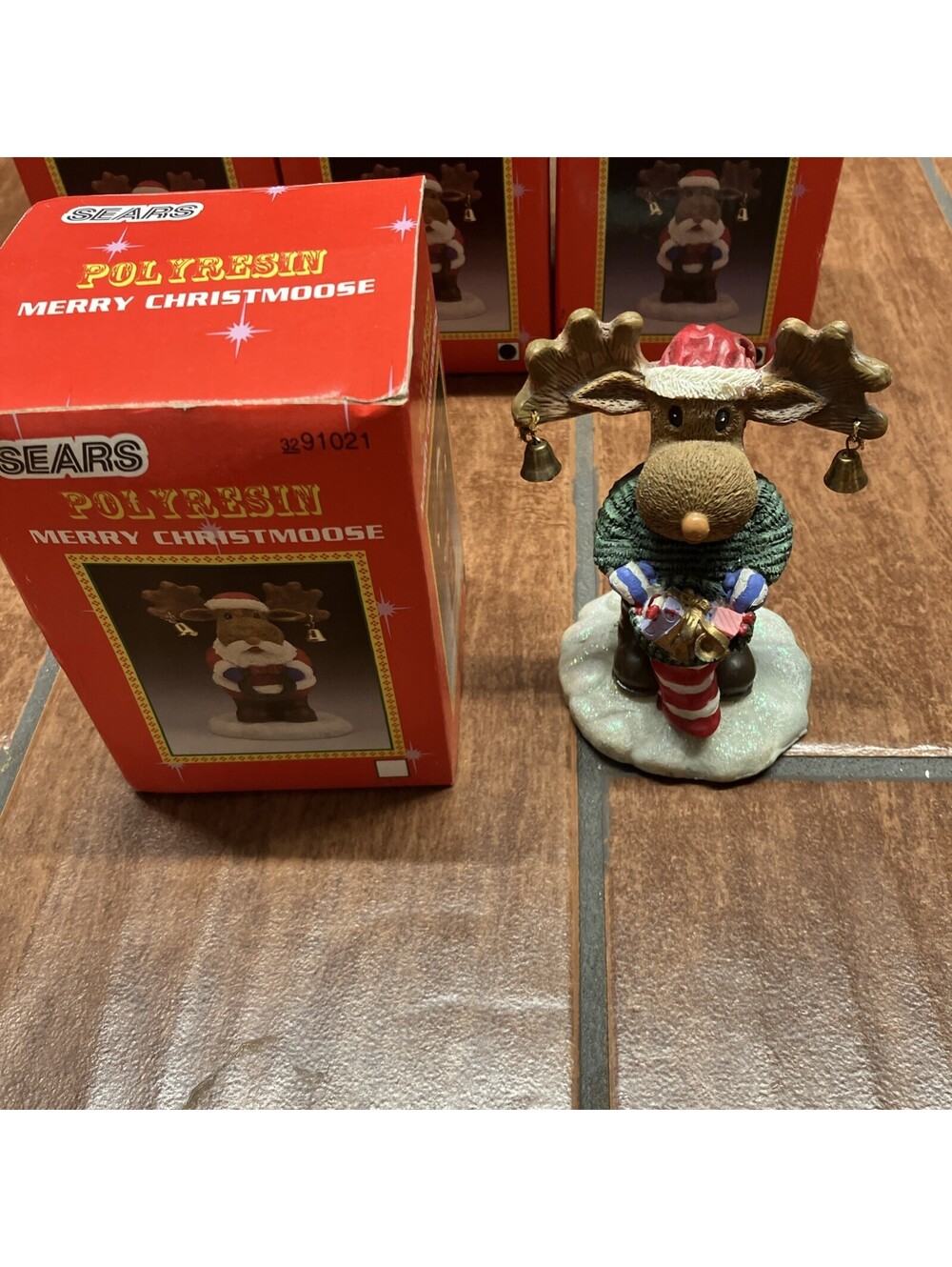 Sears PolyResin Christmas Moose #3291021 With Box 1 Of 4 Stocking Moose
